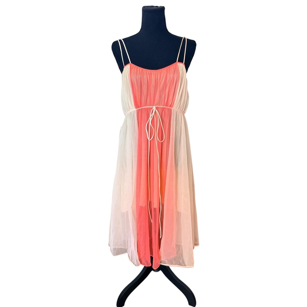 VTG 1950's Original‎ Vanity Fair Coral/Light Pink Sheer Nylon Size 36 Night Gown
